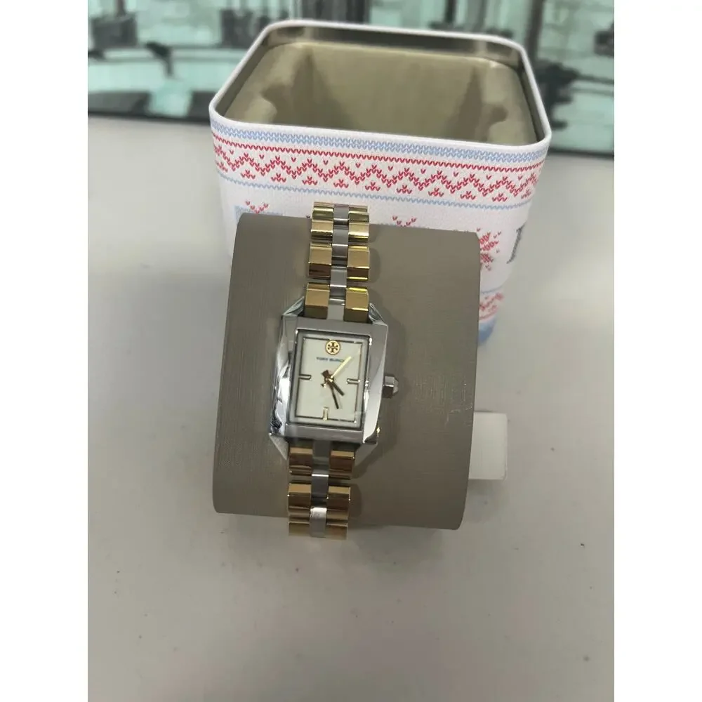 Tory Burch TBW1102 Two-Tone Rectangle Ladies Quartz Watch, 3ATM Waterproof
